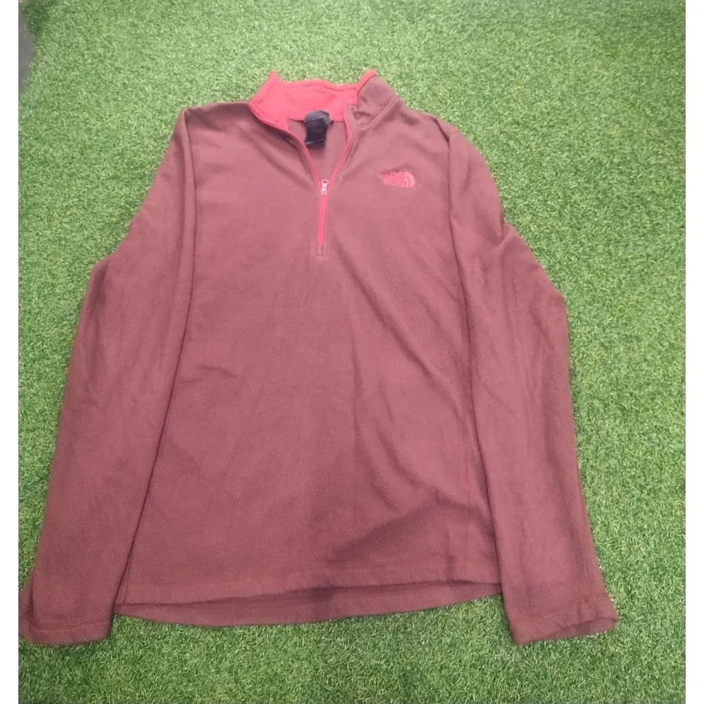 The North Face Fleece Sweatshirt Mens Large Brick Red Quarter Zip Outdoor Winter